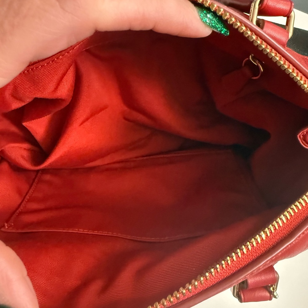 👜 Coach Leather Mini Satchel w/ Signature Stripe – Red & Brown - Picture 11 of 12